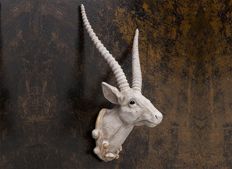 売れ済 山羊 (木造彫刻調) 壁掛け オブジェ ハンティングトロフィー